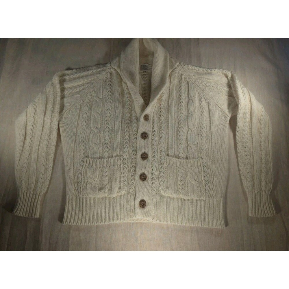 Vintage Spiegel Chunky Fishman Cardigan Wooden Buttons Cream